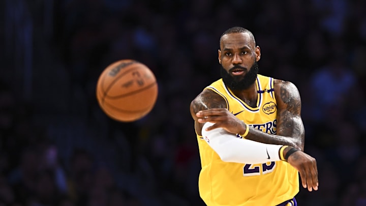 Apr 11, 2025; Los Angeles, California, USA; Los Angeles Lakers forward LeBron James (23) passes against the Houston Rockets during the first half at Crypto.com Arena. Mandatory Credit: Jonathan Hui-Imagn Images Apr 11, 2025; Los Angeles, California, USA; Los Angeles Lakers forward LeBron James (23) passes against the Houston Rockets during the first half at Crypto.com Arena. Mandatory Credit: Jonathan Hui-Imagn Images