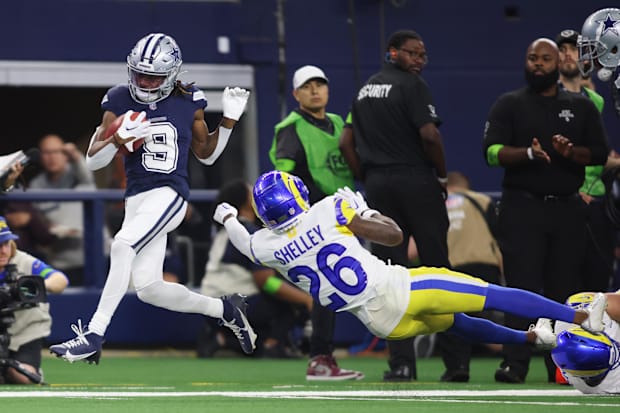 Dallas Cowboys wide receiver KaVontae Turpin returns a free kick in the second quarter against the Los Angeles Rams Dallas Cowboys wide receiver KaVontae Turpin returns a free kick in the second quarter against the Los Angeles Rams