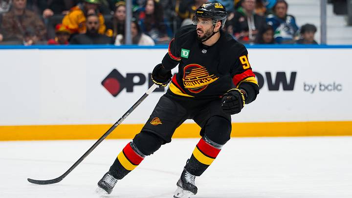 Mar 17, 2026; Vancouver, British Columbia, CAN; Vancouver Canucks forward Evander Kane (91) skates against the Florida Panthers in the second period at Rogers Arena. Mandatory Credit: Bob Frid-Imagn Images Mar 17, 2026; Vancouver, British Columbia, CAN; Vancouver Canucks forward Evander Kane (91) skates against the Florida Panthers in the second period at Rogers Arena. Mandatory Credit: Bob Frid-Imagn Images