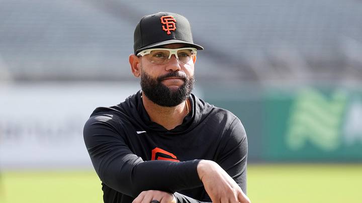 Mar 27, 2026; San Francisco, California, USA; San Francisco Giants third base coach Hector Borg (80) before the game against the New York Yankees at Oracle Park. Mandatory Credit: Darren Yamashita-Imagn Images