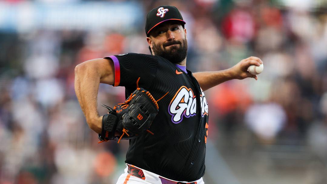 Jun 23, 2026; San Francisco, California, USA; San Francisco Giants pitcher Robbie Ray (38) throws during the second inning against the Athletics at Oracle Park. Mandatory Credit: Sergio Estrada-Imagn Images