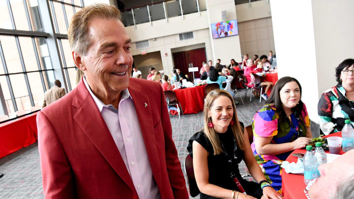 Nick Saban arrives Wednesday, Aug. 14, 2024, at Bryant-Denny Stadium during the annual Nick’s Kids Foundation Luncheon.