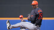 Mar 10, 2024; Port St. Lucie, Florida, USA;  Detroit Tigers pitcher Ty Madden (79) warms-up in the eighth inning against the New York Mets at Clover Park. Mandatory Credit: Jim Rassol-USA TODAY Sports