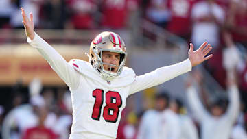 San Francisco 49ers kicker Eddy Pineiro (18)
