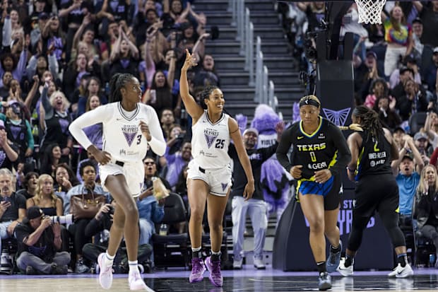 Golden State Valkyries forward Monique Billings reacts after scoring. 