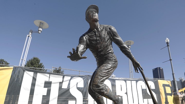 The statue of former Pittsburgh Pirates right fielder Roberto Clemente (21) outside of PNC Park. Major League Baseball celebrates Roberto Clemente Day on this day each year in memory of Clemente who died when the plane he was in carrying supplies to aid humanitarian efforts to those who suffered in a Nicaraguan earthquake crashed on New Years Eve 1973. 