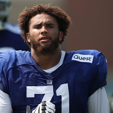 New York Giants guard Marcus Mbow (71) on the field