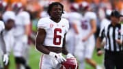 Alabama defensive back Khyree Jackson (6) on the4 sidelines after a timeout during a game between Tennessee and Alabama in Neyland Stadium, on Saturday, Oct. 15, 2022.

Tennesseevsalabama1015 3011