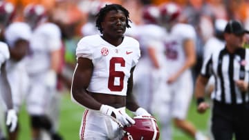 Alabama defensive back Khyree Jackson (6) on the4 sidelines after a timeout during a game between Tennessee and Alabama in Neyland Stadium, on Saturday, Oct. 15, 2022.

Tennesseevsalabama1015 3011