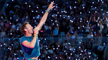 June 13, 2025; El Paso, TX, USA; Coldplay frontman Chris Martin captures the crowd during the band’s first El Paso show on Friday, June 13. The group is performing two nights at Sun Bowl Stadium as part of its Music of the Spheres Tour, with the second show set for Saturday, June 14.; Mandatory credit: Gaby Velasquez-USA TODAY NETWORK via Imagn Images