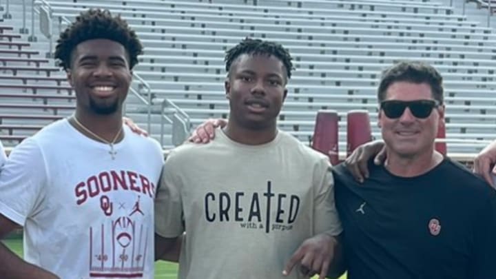 Jaden O'Neal, Jonathan Hatton Jr. and Seth Littrell in Norman