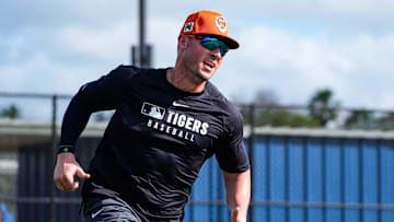 Detroit Tigers infielder Spencer Torkelson works out during spring training at TigerTown in Lakeland, Fla. on Saturday, Feb. 15, 2025.