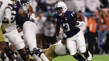 Penn State Nittany Lions running back Kaytron Allen runs the ball in the first half against the Notre Dame Fighting Irish in the Orange Bowl at Hard Rock Stadium.