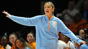 Tennessee basketball coach Kim Caldwell yells directions to her players during an NCAA college basketball game against Georgia on Sunday, March 2, 2025, in Knoxville, Tenn.