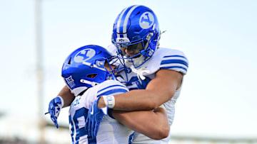 BYU celebrates a win over UCF that marked the Cougars' 8th win in as many game.