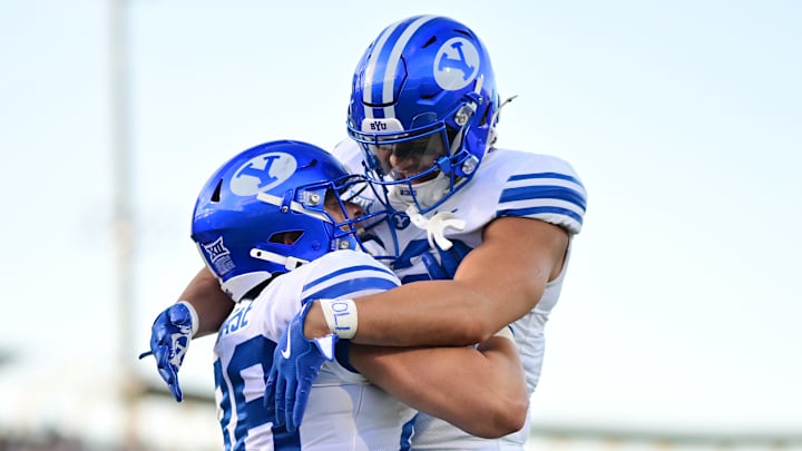 BYU celebrates a win over UCF that marked the Cougars' 8th win in as many game.