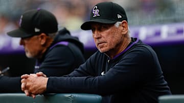 Apr 8, 2025; Denver, Colorado, USA; Colorado Rockies manager Bud Black (10) in the first inning against the Milwaukee Brewers at Coors Field. Mandatory Credit: Isaiah J. Downing-Imagn Images