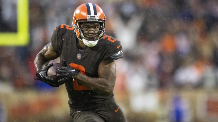 Nov 27, 2022; Cleveland, Ohio, USA; Cleveland Browns wide receiver Amari Cooper (2) runs the ball against the Tampa Bay Buccaneers during overtime at FirstEnergy Stadium. Mandatory Credit: Scott Galvin-USA TODAY Sports