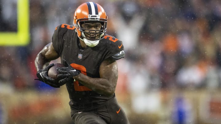 Nov 27, 2022; Cleveland, Ohio, USA; Cleveland Browns wide receiver Amari Cooper (2) runs the ball against the Tampa Bay Buccaneers during overtime at FirstEnergy Stadium. Mandatory Credit: Scott Galvin-USA TODAY Sports