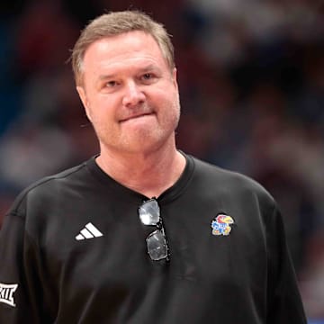 Kansas Jayhawks head coach Bill Self looks back after a play in the second half of the game against Arizona State Sun Devils inside Allen Fieldhouse Wednesday, Jan. 8, 2025.