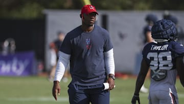 Jul 29, 2024; Houston, TX, USA; Houston Texans head coach DeMeco Ryans during training camp at Houston Methodist Training Center. Mandatory Credit: Troy Taormina-Imagn Images