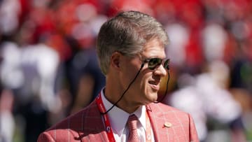 Sep 24, 2023; Kansas City, Missouri, USA; Kansas City Chiefs chief executive officer Clark Hunt on field against the Chicago Bears prior to a game at GEHA Field at Arrowhead Stadium. Mandatory Credit: Denny Medley-USA TODAY Sports