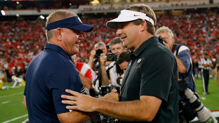 Georgia coach Kirby Smart weighed in on Brian Kelly getting sacked by LSU this week. Georgia coach Kirby Smart weighed in on Brian Kelly getting sacked by LSU this week.