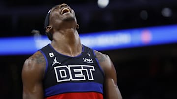 Feb 10, 2023; Detroit, Michigan, USA;  Detroit Pistons center Jalen Duren (0) t: Rick Osentoski-Imagn Images