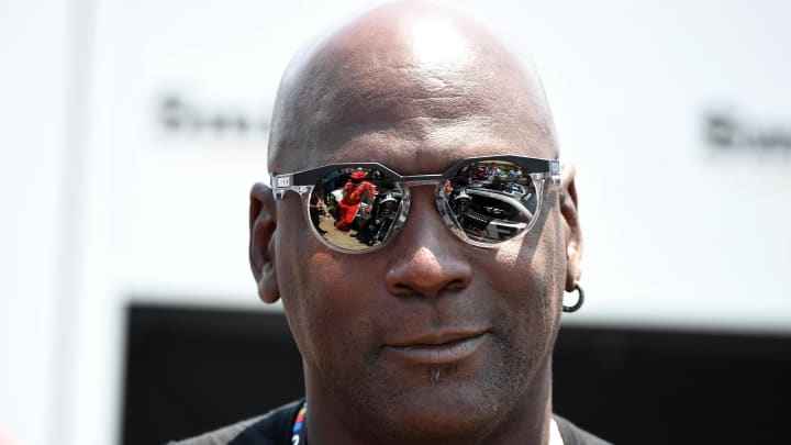 Jun 24, 2023; Nashville, Tennessee, USA; Team 23XI owner Michael Jordan looks on from pit road during qualifying before the Ally 400 at Nashville Superspeedway. Mandatory Credit: Christopher Hanewinckel-USA TODAY Sports