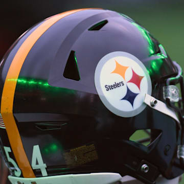 Dec 15, 2024; Philadelphia, Pennsylvania, USA; Pittsburgh Steelers helmet on the sidelines against the Philadelphia Eagles at Lincoln Financial Field. Mandatory Credit: Eric Hartline-Imagn Images