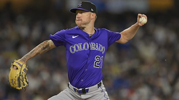 Kyle Freeland throwing a ptich for the Rockie