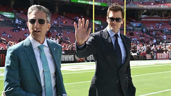 Tom Brady and Kevin Burkhardt ahead of Brady’s broadcast debut.