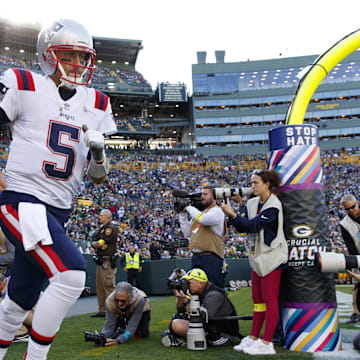 New England Patriots quarterback Brian Hoyer started against the Green Bay Packers at Lambeau Field in 2022.