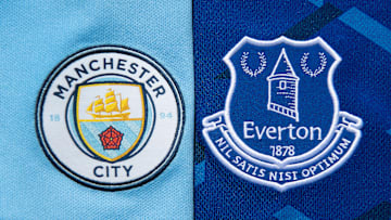 The Manchester City and Everton Club Badges