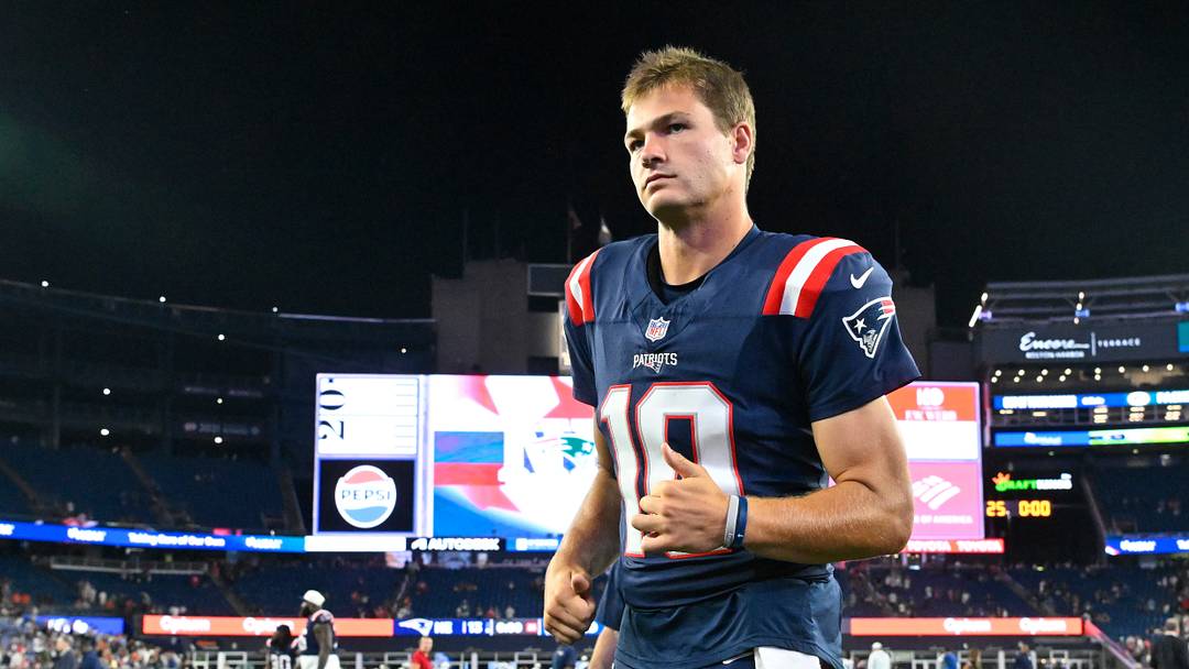 Aug 13, 2026; Foxborough, Massachusetts, USA; New England Patriots quarterback Drake Maye (10) leaves the field after a game against the Indianapolis Colts at Gillette Stadium. 