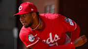 Cincinnati Reds pitcher Hunter Greene (21) throws a bullpen session at the Cincinnati Reds Player Development Complex in Goodyear, Ariz., on Thursday, Feb. 13, 2025.