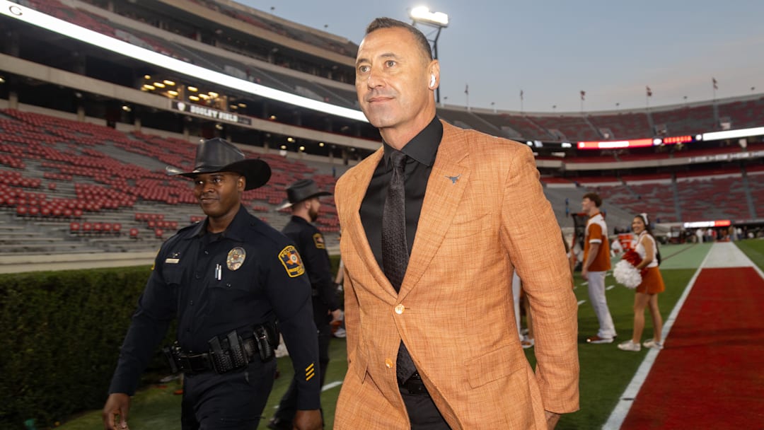 Nov 15, 2025; Athens, Georgia, USA; Texas Longhorns head coach Steve Sarkisian walks into Sanford Stadium before a game against the Georgia Bulldogs. Nov 15, 2025; Athens, Georgia, USA; Texas Longhorns head coach Steve Sarkisian walks into Sanford Stadium before a game against the Georgia Bulldogs.