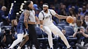 Dec 5, 2025; Oklahoma City, Oklahoma, USA; Dallas Mavericks forward Anthony Davis (3) drives against Oklahoma City Thunder forward Jaylin Williams (6) during the second half at Paycom Center. Mandatory Credit: Alonzo Adams-Imagn Images