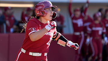 Senior catcher Isabela Emerling runs the bases after after hitting a home run against Wichita State at Love's Field on Feb. 23, 2025 in Norman, Okla.