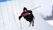 Feb 19, 2022; Zhangjiakou, China; Gus Kenworthy (GBR) competes in the freestyle skiing-mens halfpipe final during the Beijing 2022 Olympic Winter Games at Genting Snow Park. Mandatory Credit: Jack Gruber-Imagn Images