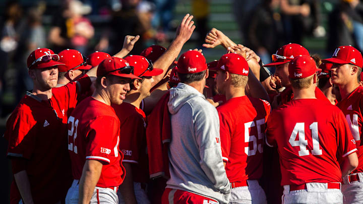 Nebraska Cornhuskers huddle up after a NCAA Big Ten Conference baseball game Saturday, April 20, 2019, at Duane Banks Field in Iowa City, Iowa.

190420 Bsb Neb 051 Jpg