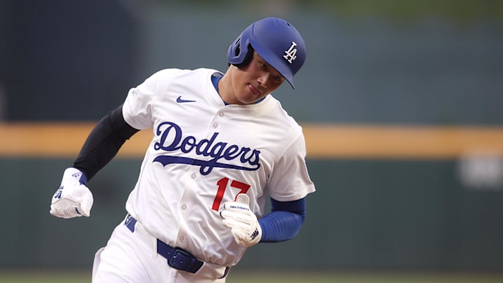 National League designated hitter Shohei Ohtani (17) of the Los Angeles Dodgers runs home to score in the first inning against the American League during the 2025 MLB All Star Game at Truist Park on July 15. 