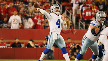 Dallas Cowboys quarterback Dak Prescott throws the ball against the San Francisco 49ers during the fourth quarter at Levi's Stadium.
