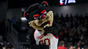 Jan 20, 2024; Cincinnati, Ohio, USA; The Cincinnati Bearcats mascot points during the first half in the game against the Oklahoma Sooners at Fifth Third Arena. Mandatory Credit: Katie Stratman-Imagn Images