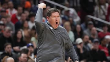 Mar 30, 2024; Los Angeles, CA, USA; Clemson Tigers head coach Brad Brownell reacts in the second half against the Alabama Crimson Tide in the finals of the West Regional of the 2024 NCAA Tournament at Crypto.com Arena. Mandatory Credit: Kirby Lee-USA TODAY Sports