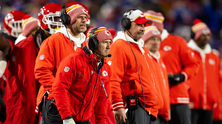 Chiefs defensive coordinator Steve Spagnuolo during the AFC divisional round against the Buffalo Bills. 