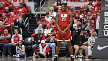 Mar 2, 2024; Pullman, Washington, USA; Washington State Cougars center Rueben Chinyelu (20).