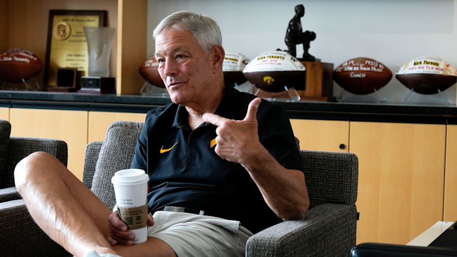 Iowa coach Kirk Ferentz will begin his 27th season leading the Hawkeyes this fall. | Julia Hansen/Iowa City Press-Citizen / USA TODAY NETWORK via Imagn Images