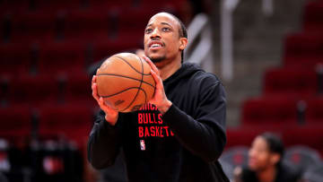 Mar 21, 2024; Houston, Texas, USA; Chicago Bulls forward DeMar DeRozan (11) works out prior to the game against the Houston Rockets at Toyota Center. Mandatory Credit: Erik Williams-USA TODAY Sports
