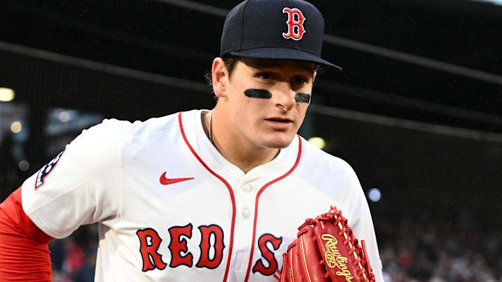 Boston Red Sox right fielder Roman Anthony (48) runs onto the field before a game against the Tampa Bay Rays at Fenway Park. Boston Red Sox right fielder Roman Anthony (48) runs onto the field before a game against the Tampa Bay Rays at Fenway Park.